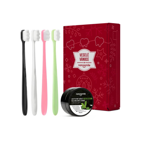 Vianočný darčekový set zubných kefiek a aktívneho uhlia na bielenie zubov