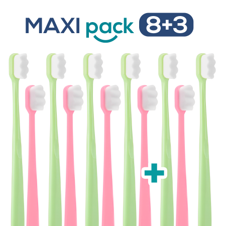 MAXI PACK 8+3 Ultrasoft zubná kefka Nanosmile Green&Pink